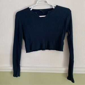 Brandy Melville Navy Blue Ribbed Long Sleeve